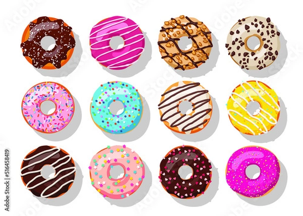 Obraz Donuts Doughnuts Isolated On White Background Vector