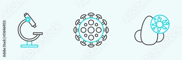 Obraz Set line Runny nose and virus, Microscope and Virus icon. Vector