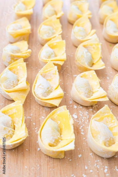 Fototapeta View of rows of raw wontons