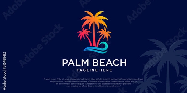 Fototapeta Palm trees emblems combination palm tree and beach. logo travel company, travel agency.