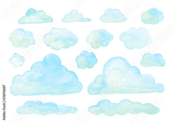 Obraz 水彩、雲、デザイン素材、水色