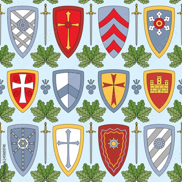 Fototapeta seamless pattern with knightly shields