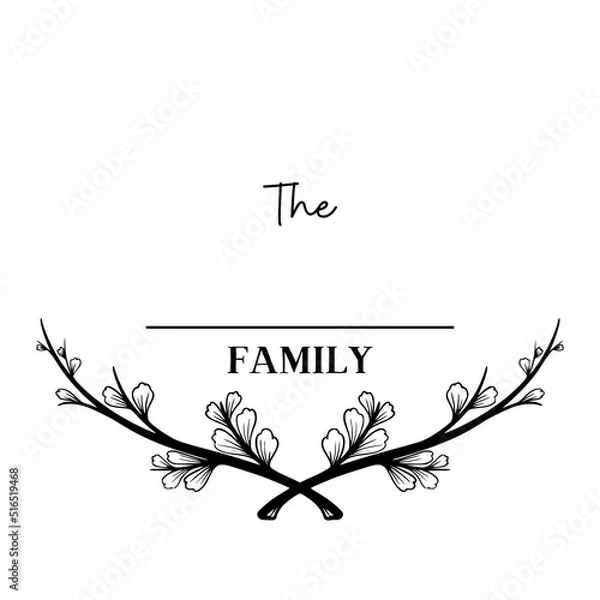 Fototapeta Family name, Hand drawn, leaf, flower, line art, outline, frame, floral, vector, design, illustration, pattern, border, plant, card, decoration, art, vintage, nature, spring, element, decor, banner, 