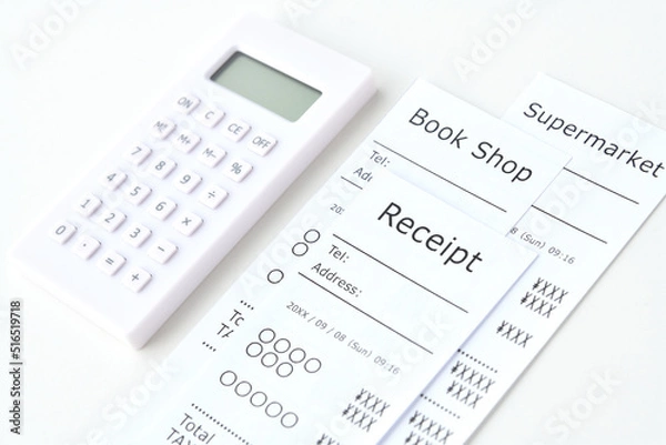 Fototapeta レシートと電卓