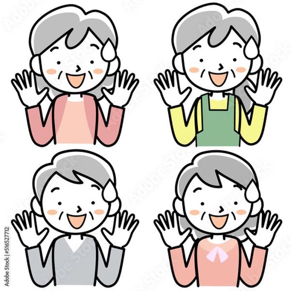 Fototapeta 驚いて目が点になっているシニア女性の上半身セット