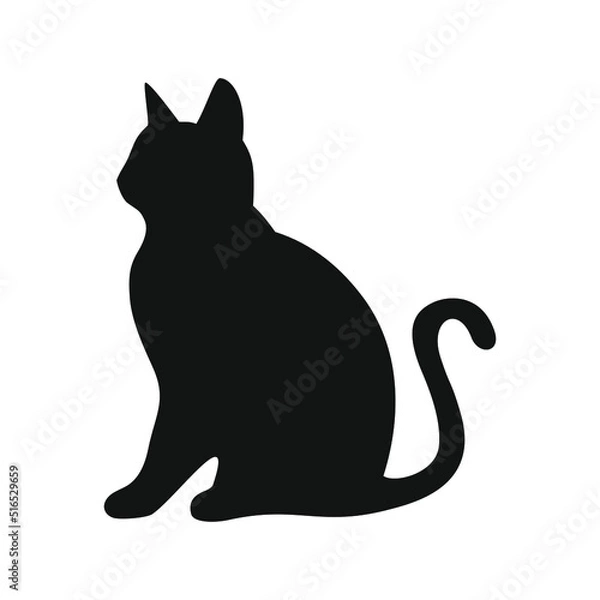 Fototapeta Black cat silhouette. The cat is sitting. Domestic cat on an isolated background. Vector illustration.