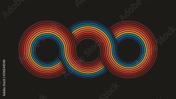 Fototapeta Cool colorful funky panoramic background or symbol with three intertwined circles. Vector illustration