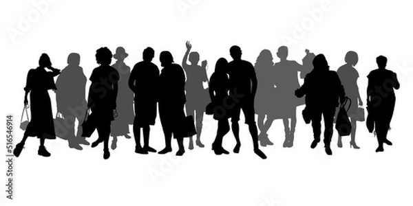 Fototapeta Vector set of silhouettes of people with bags, buyers, tourists isolated on a white background