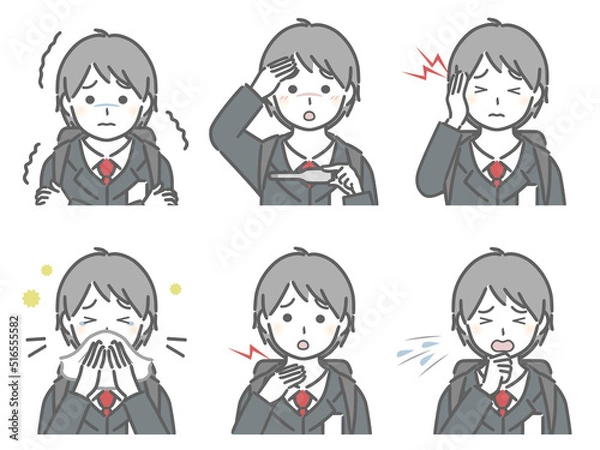 Fototapeta 風邪の症状が出ている少年（制服）