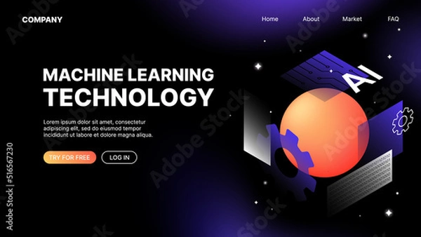 Fototapeta Machine Learning Technology Website Template. Vector illustration