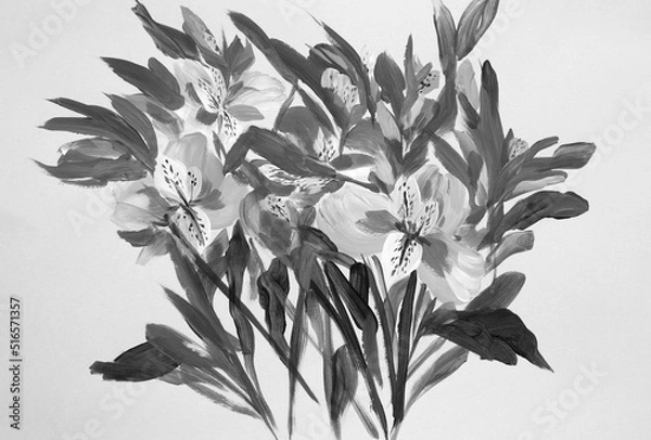 Obraz drawing flowers on a green background. Oil painting, Acrylic..impressionistic style, flower painting, bright colors. Artistic background. Postcard. Flower card.