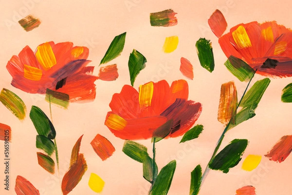 Fototapeta drawing flowers on a bright background. Oil painting, acrylic..impressionistic style, flower painting, bright colors. Artistic background. Card. Flower card.