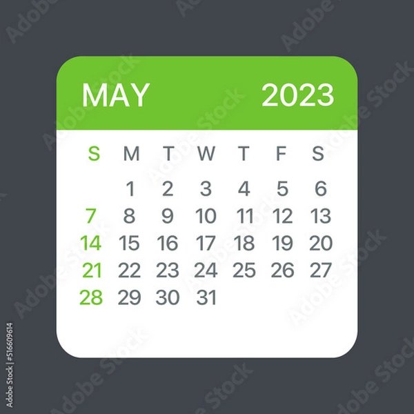 Fototapeta May 2023 Calendar Leaf - Vector template graphic Illustration