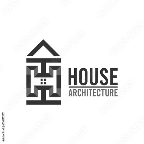 Fototapeta Modern House with Black Geometric Lines Style Logo Design as Initial Monogram Letter H.