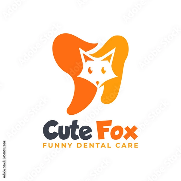 Fototapeta Abstract Minimalist Dental Logo Design with Fun Cute Fox Combination.