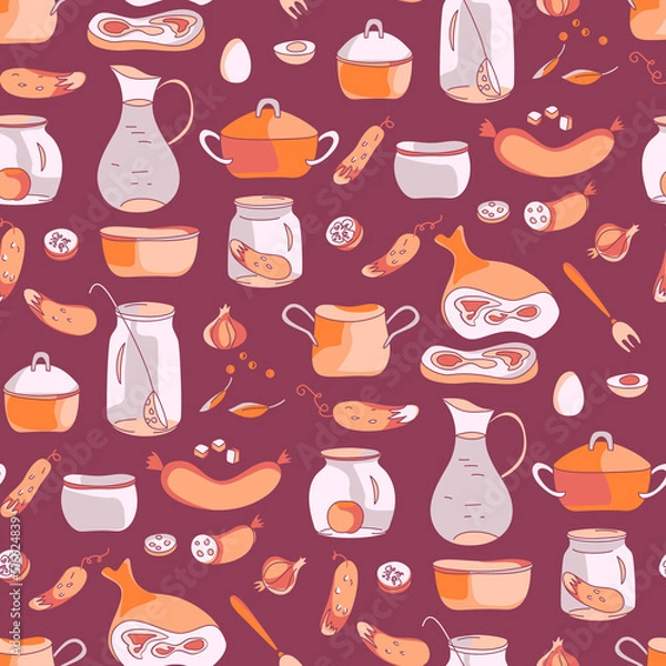 Fototapeta Food and Cookwares Seamless Pattern