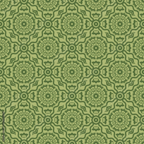 Fototapeta Seamless ornamental vector pattern in sage color with orientalist Ottoman kaftan style with stylised tulip motifs. Use for clothing, fabric prints, home textile, fashion design and wallpapers.