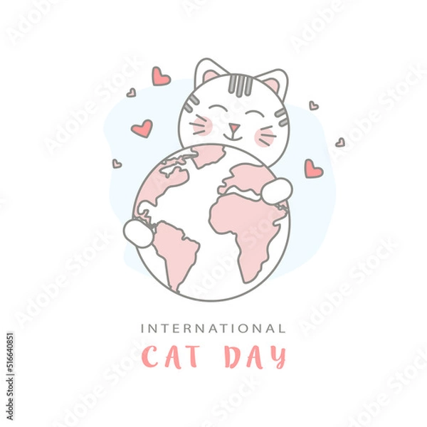 Obraz International Cat Day with a cat hugging the globe
