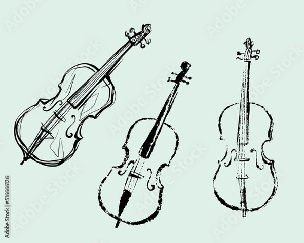 Obraz Violin. Textured ink brush drawing