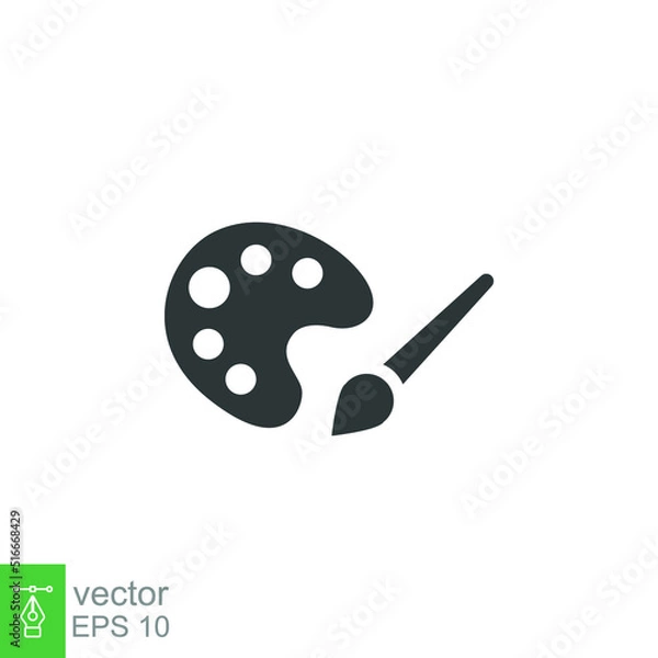 Fototapeta Painter palette and paint brush icon. Simple solid style. Paint artist, easel, art, watercolor, flat, black, drawing, creativity concept. Vector illustration isolated on white background. EPS 10