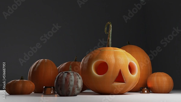 Obraz Line up of Pumpkins and Jack-O-lantern 3D Graphic Design Illustration