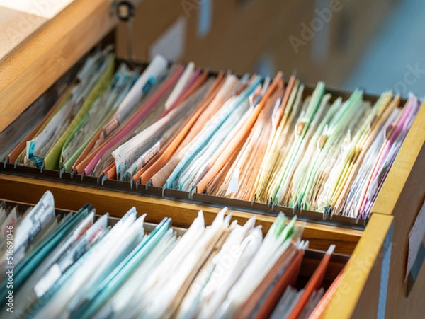 Fototapeta Financial documents stored in filing cabinets..