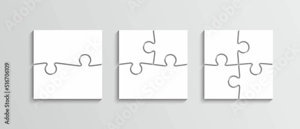 Fototapeta Puzzle pieces. Jigsaw grids set. Scheme for thinking game. Simple mosaic background with separate details. Cutting template. Frame tiles. Vector illustration.