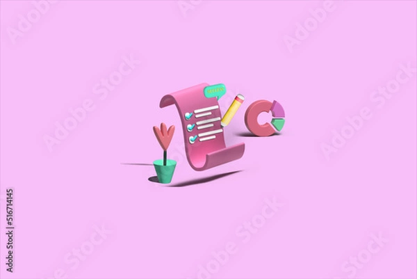 Fototapeta 3d illustration concept of filling out a questionnaire and data management in business.