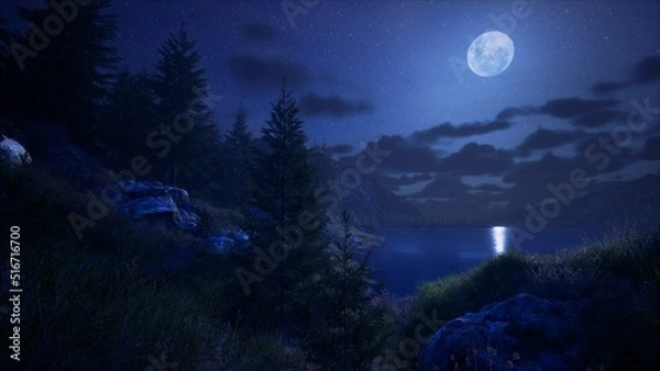 Fototapeta Night Environment Landscape 3D Render 4