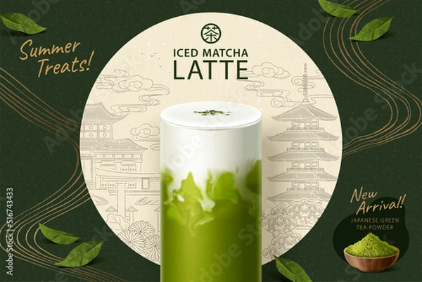Obraz Iced matcha latte banner ad