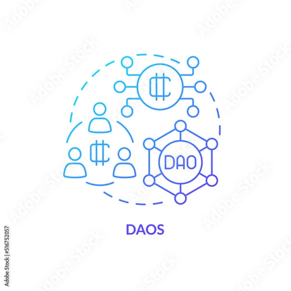 Fototapeta DAOs blue gradient concept icon. Decentralized autonomous organization. Way to make money on crypto abstract idea thin line illustration. Isolated outline drawing. Myriad Pro-Bold font used