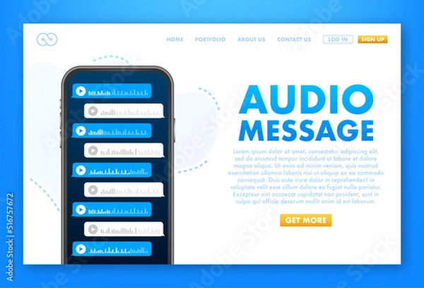 Fototapeta Voice, Record Audio message, speech bubble. Messenger chat screen. Vector stock illustration.