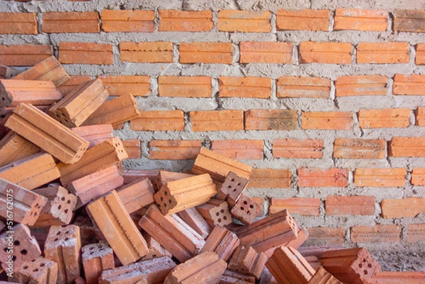 Obraz Material Construction. Brick wall of underconstructed.