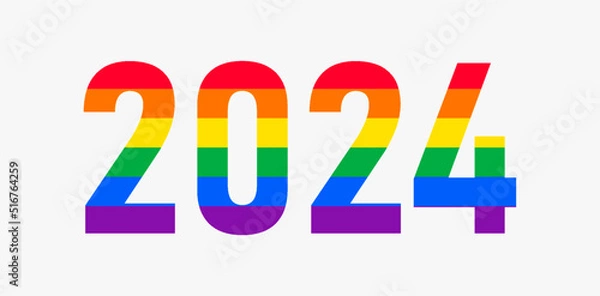 Fototapeta Happy New Year 2024. LGBTQ 2024 pride month with rainbow colors. Vector symbol of pride month support