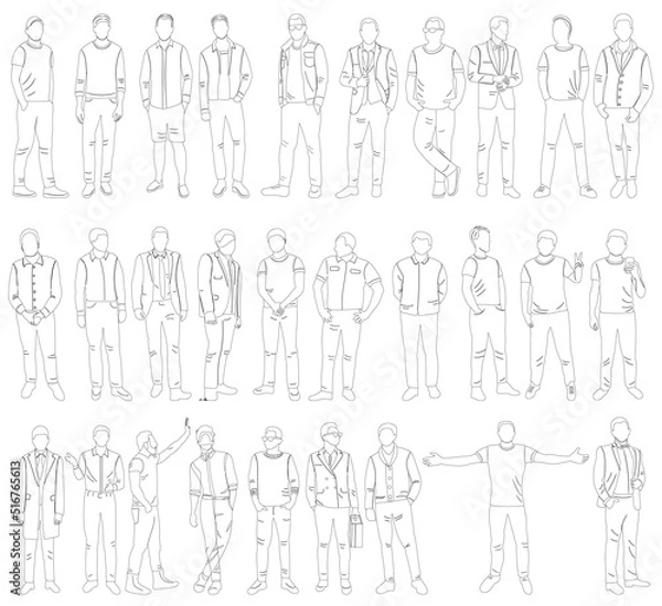 Fototapeta men set sketch on white background isolated, vector