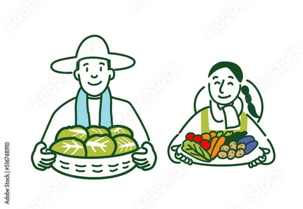 Obraz 収穫した野菜を持つ夫婦