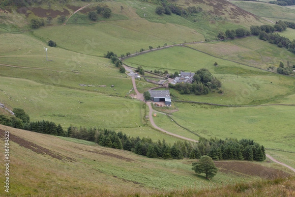 Fototapeta Fields with farm buildings in the rolling hills
