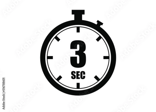Fototapeta 3 Seconds timers clock. Time measure. Chronometer vector icon black isolated on white background.