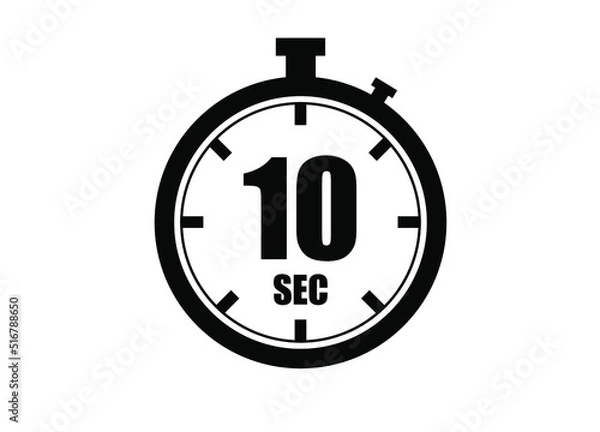 Fototapeta 10 Seconds timers clock. Time measure. Chronometer vector icon black isolated on white background.