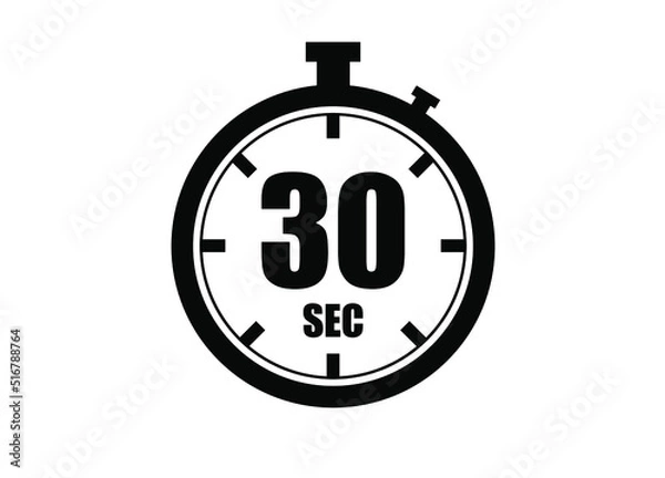 Fototapeta 30 Seconds timers clock. Time measure. Chronometer vector icon black isolated on white background.