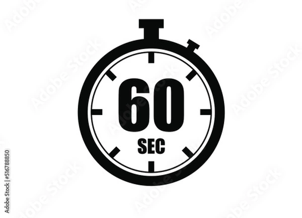 Fototapeta 60 Seconds timers clock. Time measure. Chronometer vector icon black isolated on white background.