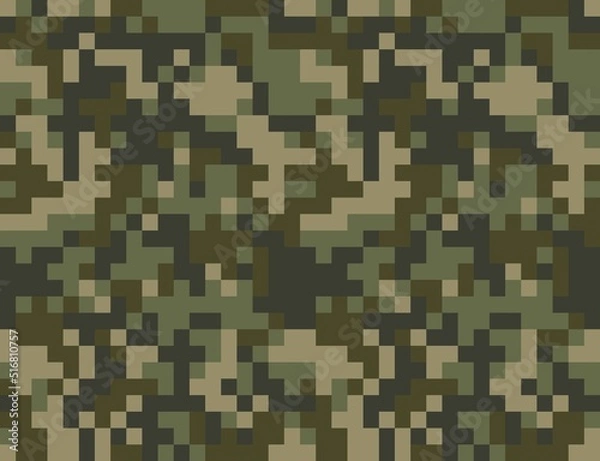 Fototapeta Military pixel camouflage pattern, army texutra, seamless modern print.