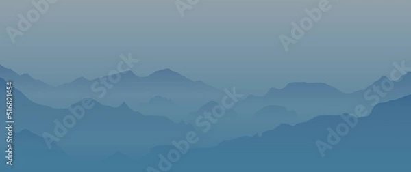 Fototapeta Foggy mountain layers scenery landscape vector illustration, perfect for desktop background, wallpaper, screensaver, illustration, art, typography background, website background