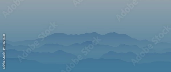 Fototapeta Foggy mountain layers scenery landscape vector illustration, perfect for desktop background, wallpaper, screensaver, illustration, art, typography background, website background