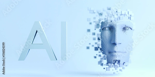 Fototapeta Artificial intelligence conceptual face made of dissolving vortexes