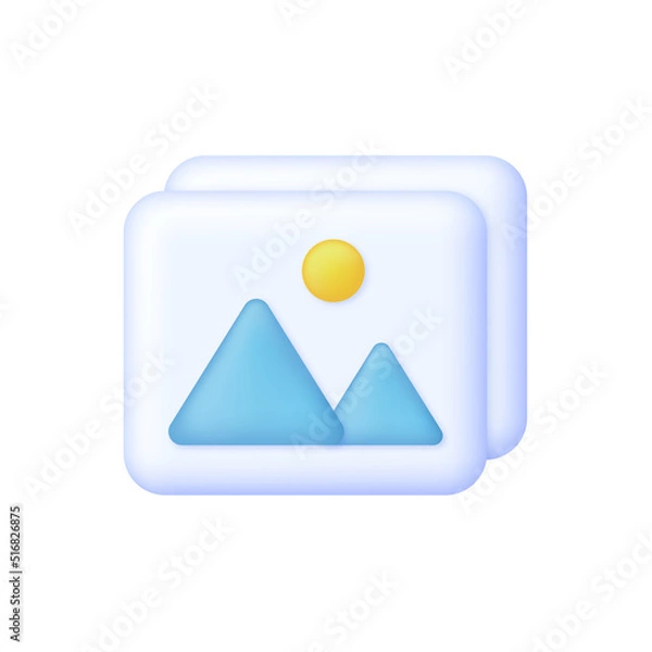 Obraz 3D Image icon isolated on white background. Picture, jpg file, photo icon. Gallery icon. Mountains and sun. Can be used for many purposes.