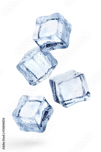 Fototapeta Four flying ice cubes, isolated on white background