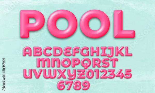 Obraz Pink 3D alphabet with capital letters, textured display font, bold typeface, pool abc, creative uppercase typography for poster, banner, invitation, concept of summer, holiday, recreation