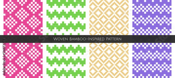 Fototapeta Bamboo woven-inspired pattern. Seamless design. Editable vector. For background, tile, fabric, etc.