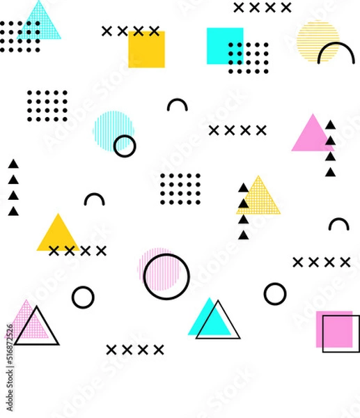 Fototapeta Memphis style set. Shapes collection for banner, poster, notebook, paper, web, etc.